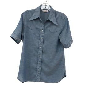 Vintage Maverick Short Sleeve Pearl Snap Chambray Women’s Small Hand Painted